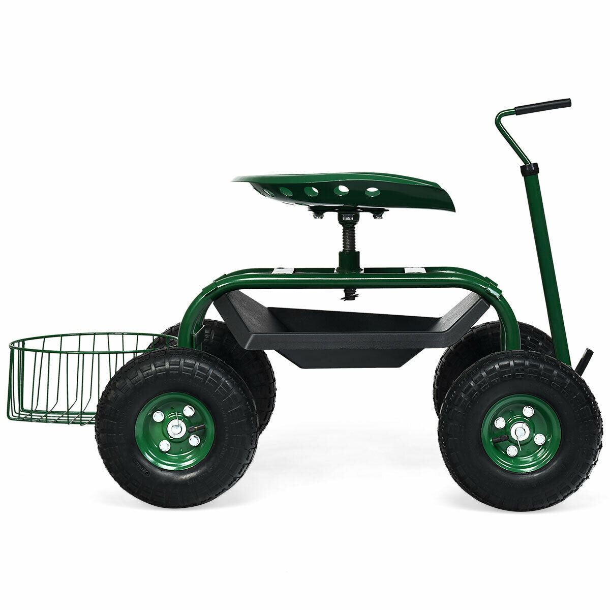 Extendable Handle Garden Cart Rolling Wagon Scooter-Green