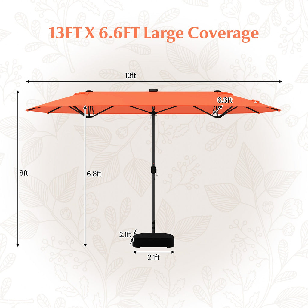 13FT Double-sided Patio Umbrella with Solar Lights for Garden Pool Backyard-Orange