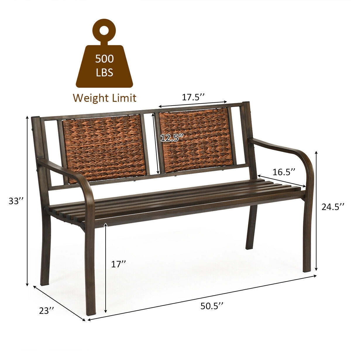 Patio Garden Bench with Powder Coated Steel Frame