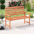 2-Person Wooden Garden Bench with Slatted Backrest and Comfortable Armrests