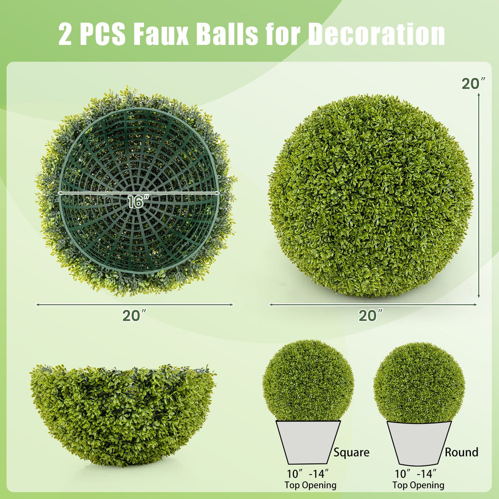 2 Pieces 20 Inches Artificial Sun-Protective Topiary Spheres for Patio Garden Front Door Balcony Backyard-M