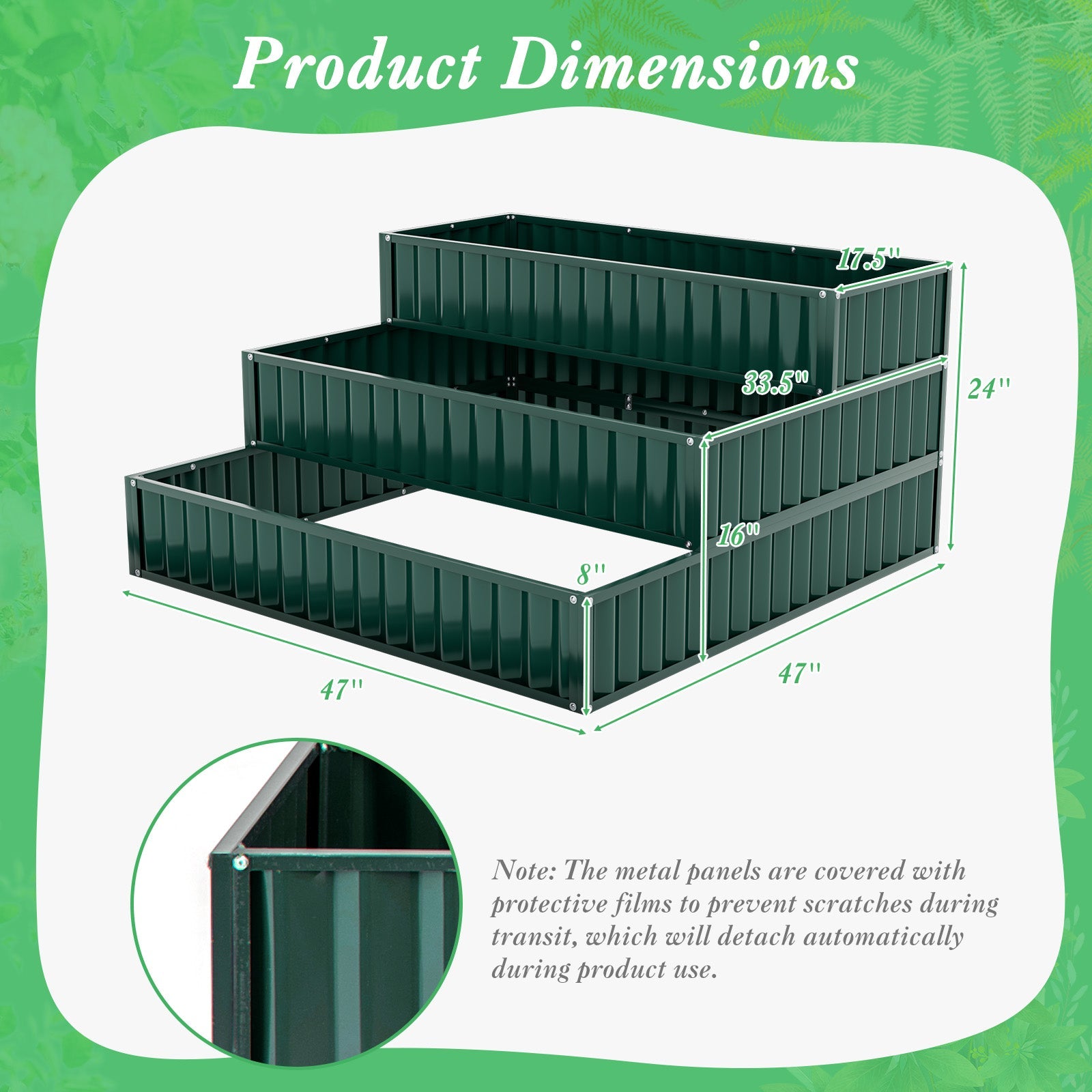 Heavy-Duty Metal Outdoor 3-Tier Raised Garden Bed Planter Box-Green