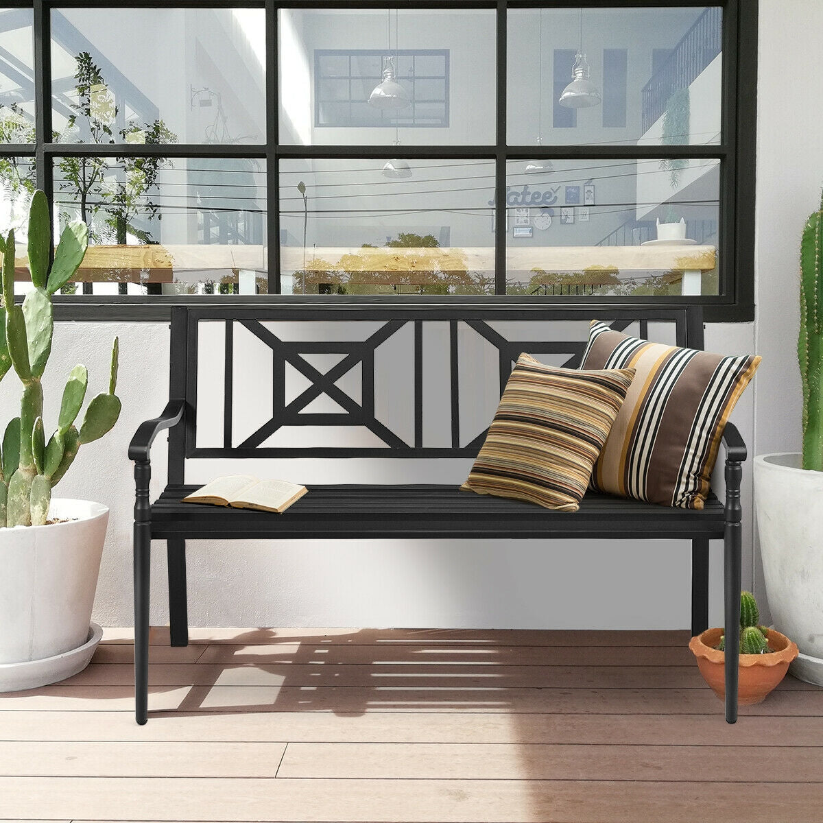 Patio Garden Bench with Powder Coated Steel Frame