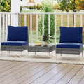 3 Pieces PE Rattan Conversation Chairs with Tempered Glass Coffee Table for Garden Porch-Navy