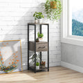 3 Tier Tall Metal Plant Stand with Drawer for Balcony Office-Gray