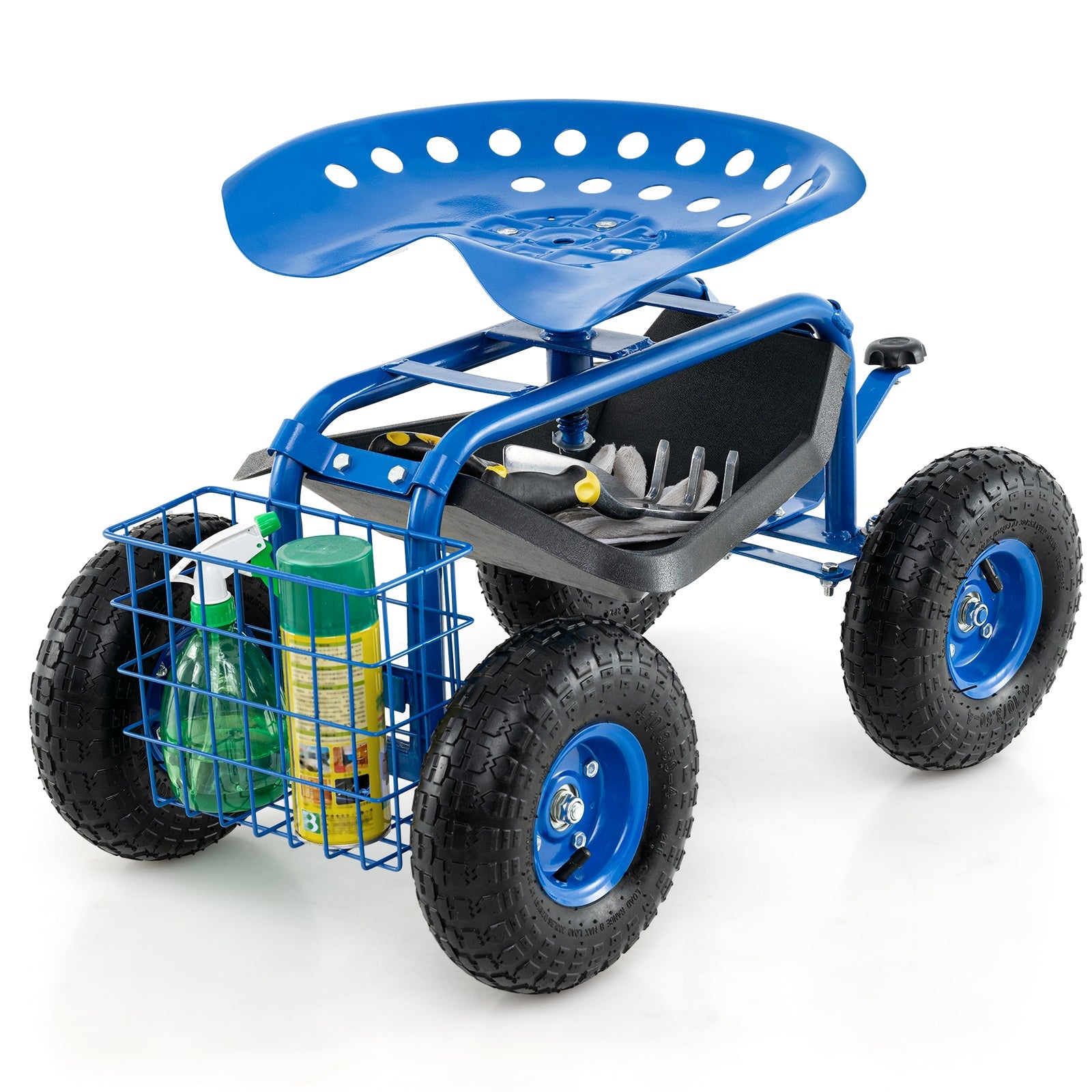 4-Wheel Rolling Garden Cart Work Seat-Blue