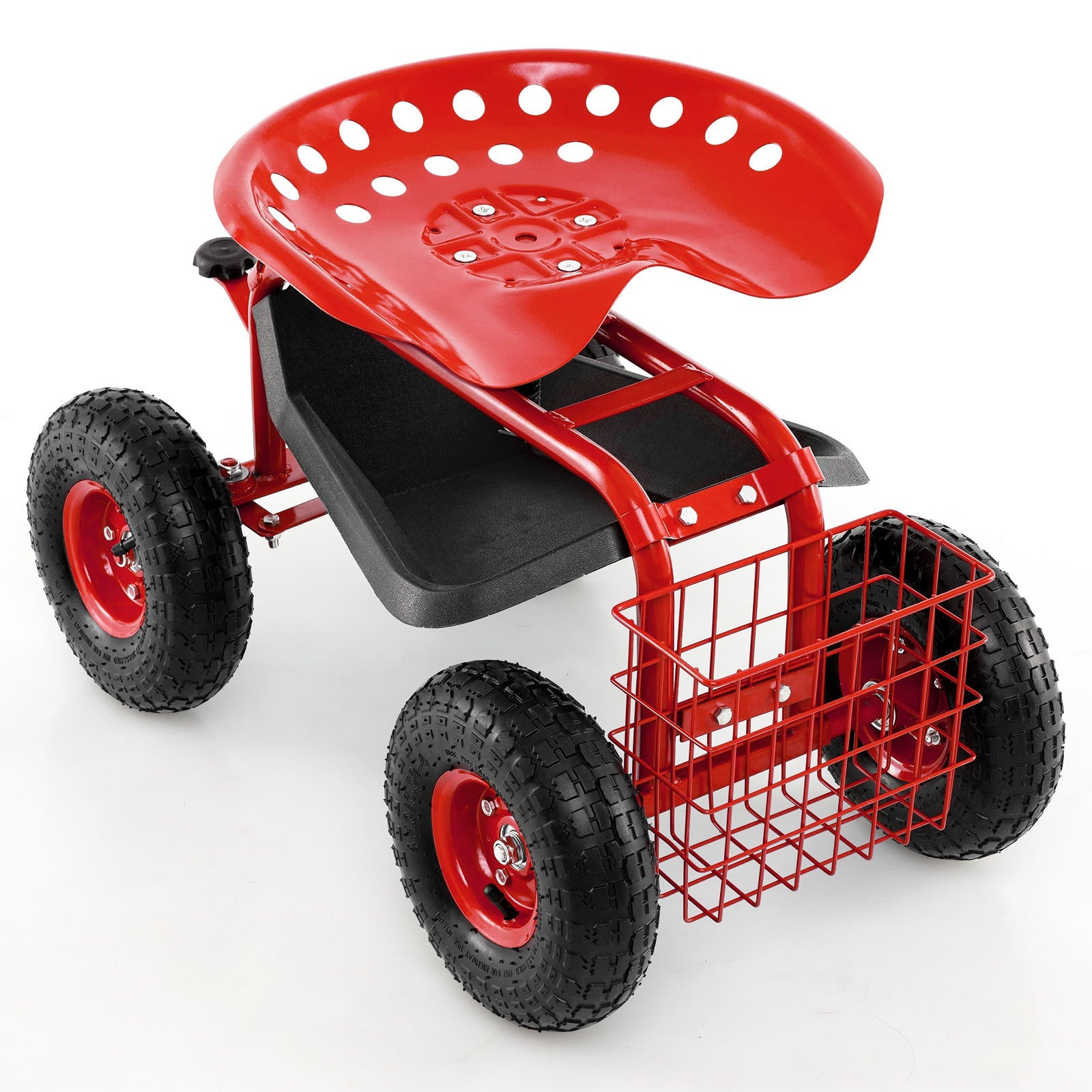 4-Wheel Rolling Garden Cart Work Seat-Red