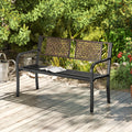 50 Inch Outdoor Metal Garden Bench with Rattan-Like Backrest for 2-3 People-Black