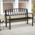 50 Inches Outdoor Garden Bench with Slatted Backrest and Curved Armrests-Black