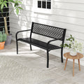 50 Inches Outdoor Garden Bench with Geometric Lattice Backrest and Slatted Seat-Black