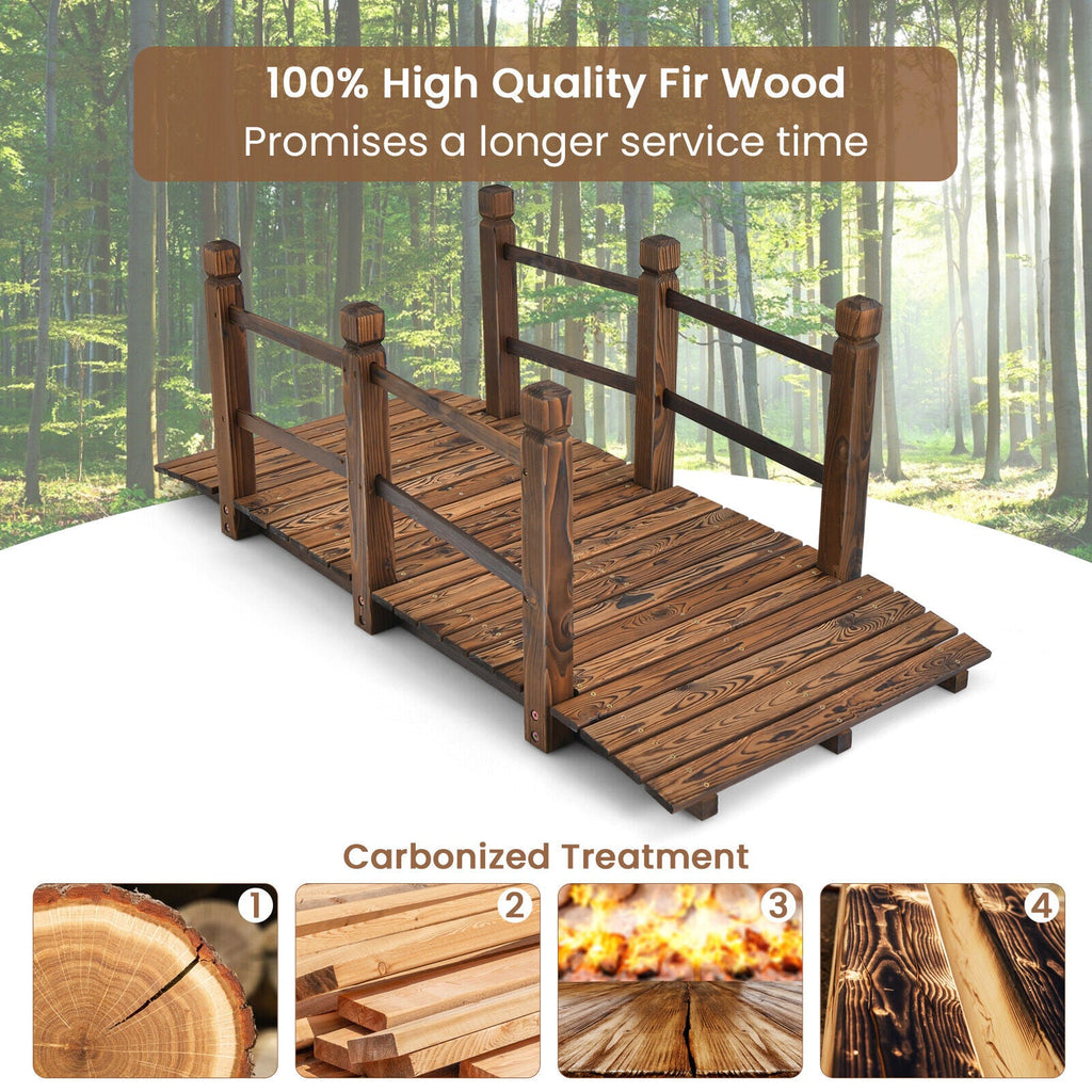 5 Feet Wooden Garden Bridge with Safety Rails-Brown