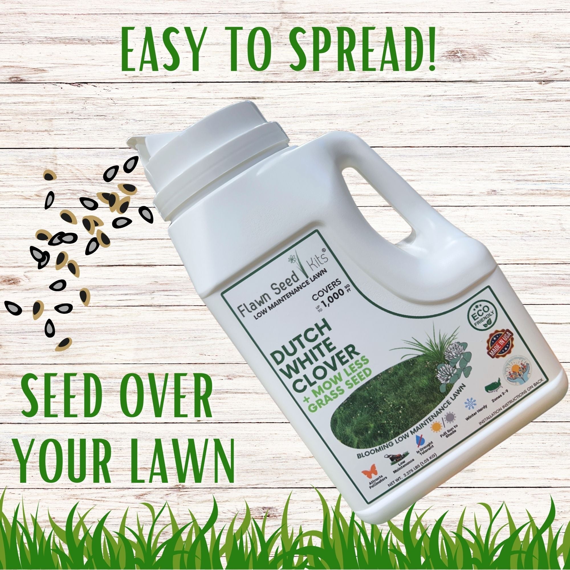 Dutch White Clover + Mow Less Grass Seed