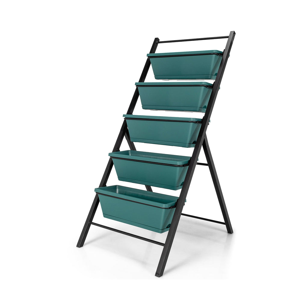 5-tier Vertical Garden Planter Box Elevated Raised Bed with 5 Container-Green