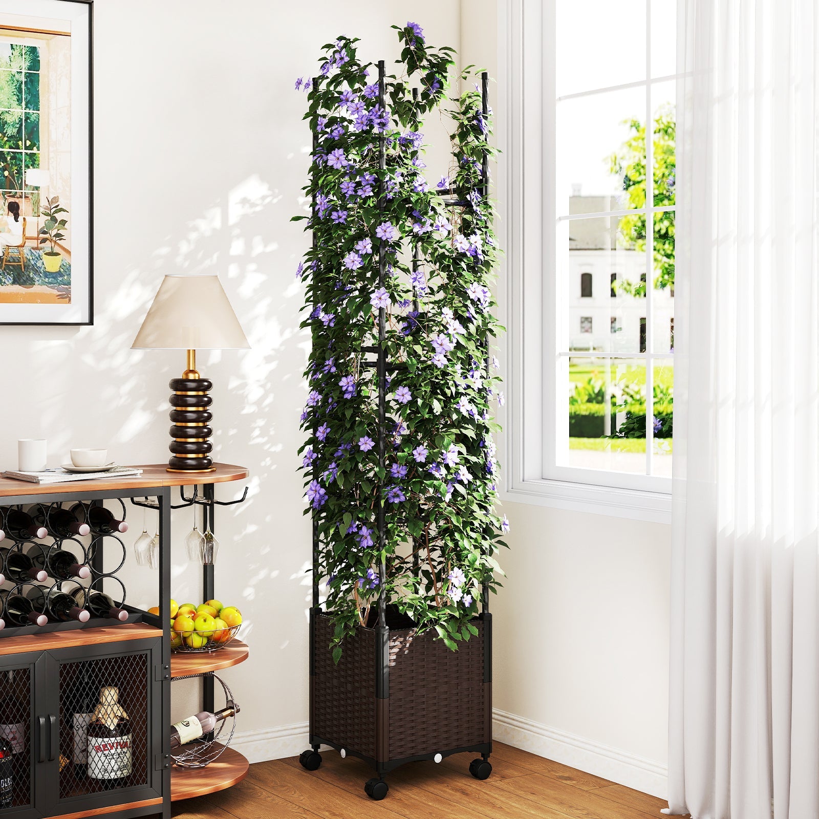 87 Inch Tall Raised Garden Bed with Plant Box Trellis and Lockable Wheels Adjustable Height