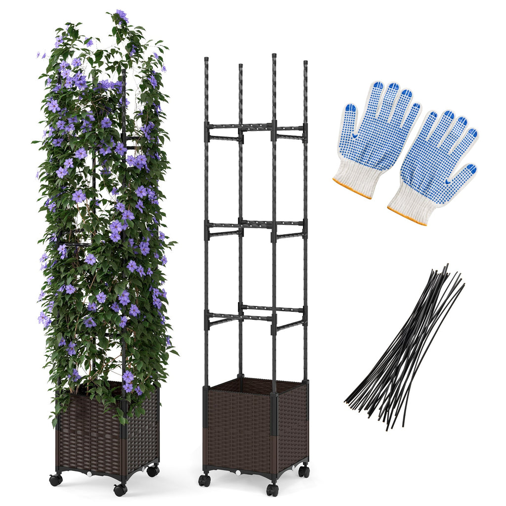 87 Inch Tall Raised Garden Bed with Plant Box Trellis and Lockable Wheels Adjustable Height