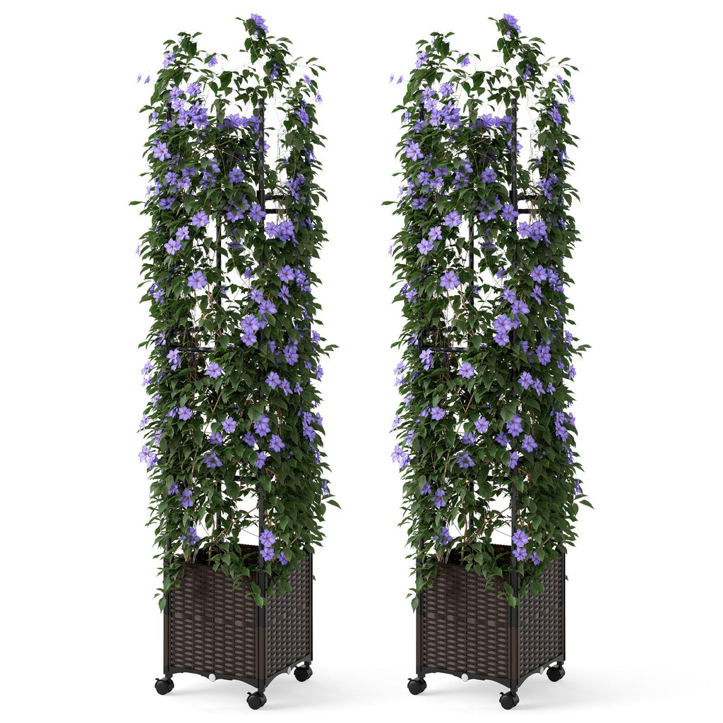 87 Inch Tall Raised Garden Bed with Plant Box Trellis and Lockable Wheels Adjustable Height