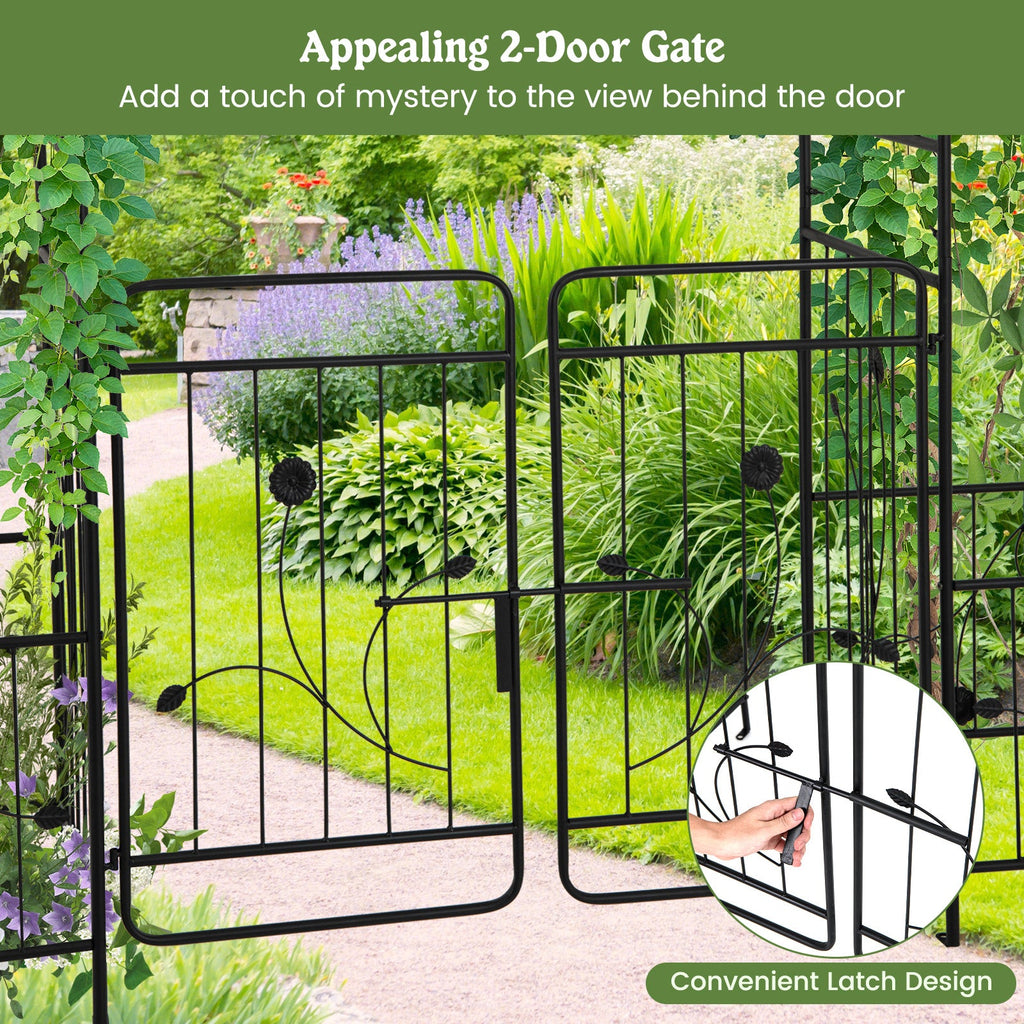 87 Inches Garden Arbor with Lockable Gate Side Planters-Black