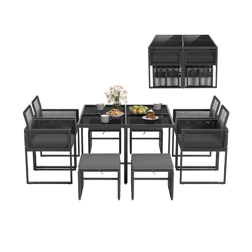 9 Pieces Patio Dining Set with Cushions for Yard Garden-Gray