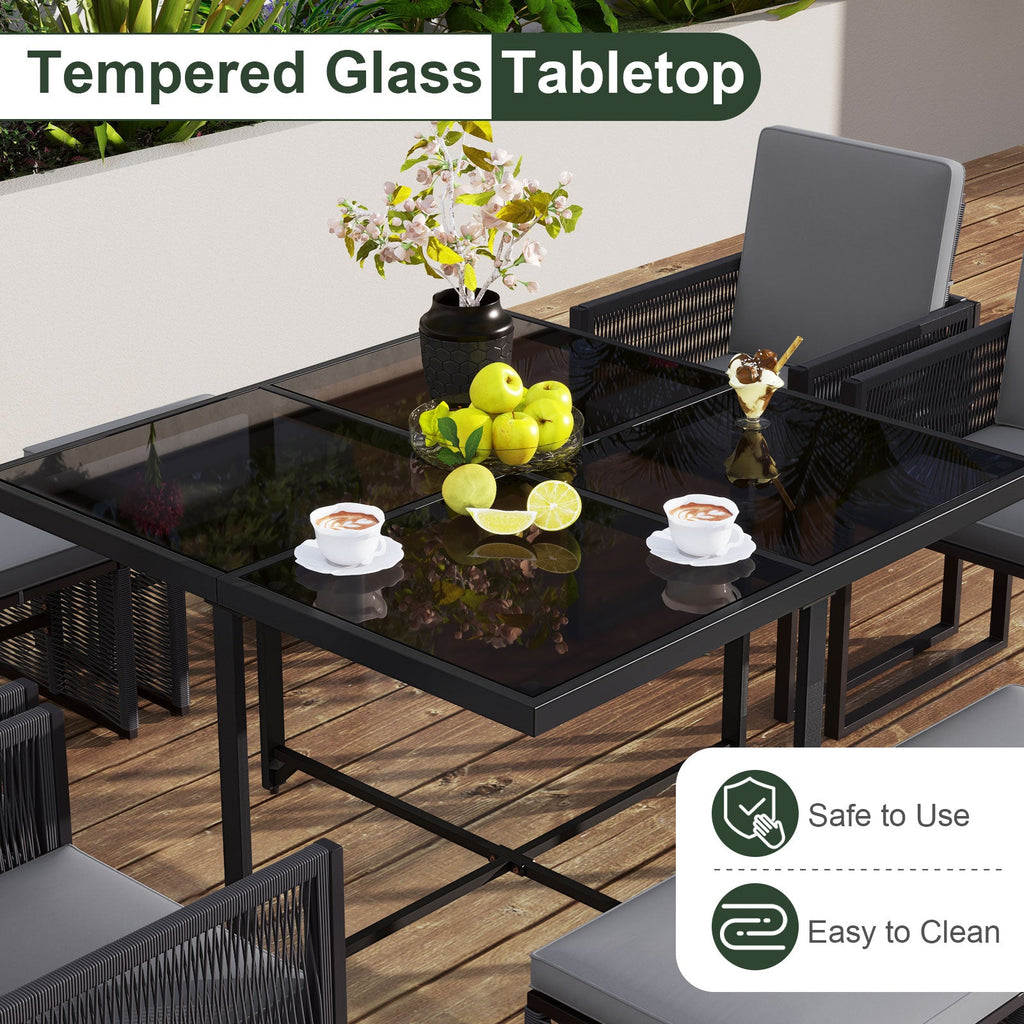 9 Pieces Patio Dining Set with Cushions for Yard Garden-Gray