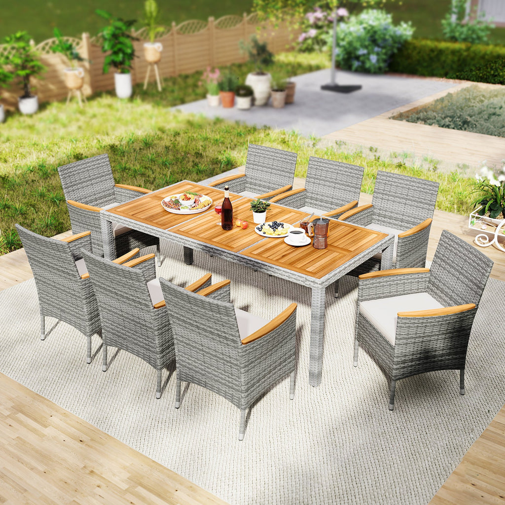 9 Pieces Patio PE Wicker Dining Set for Deck  Garden and Yard-White