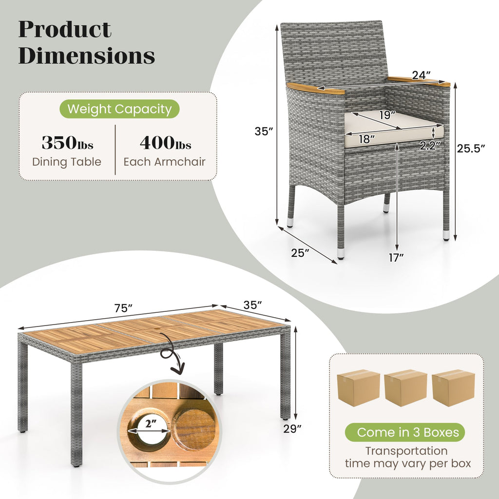 9 Pieces Patio PE Wicker Dining Set for Deck  Garden and Yard-White