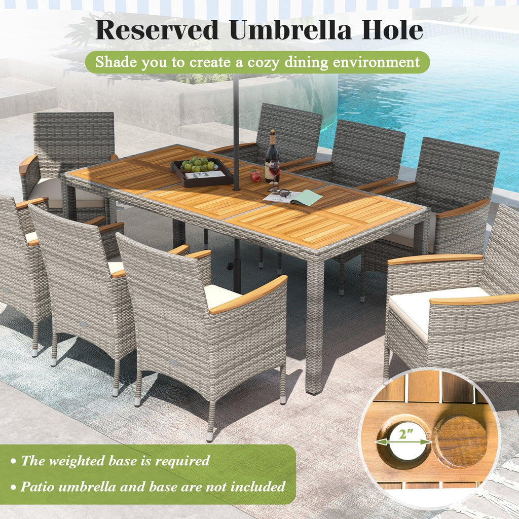 9 Pieces Patio PE Wicker Dining Set for Deck  Garden and Yard-White