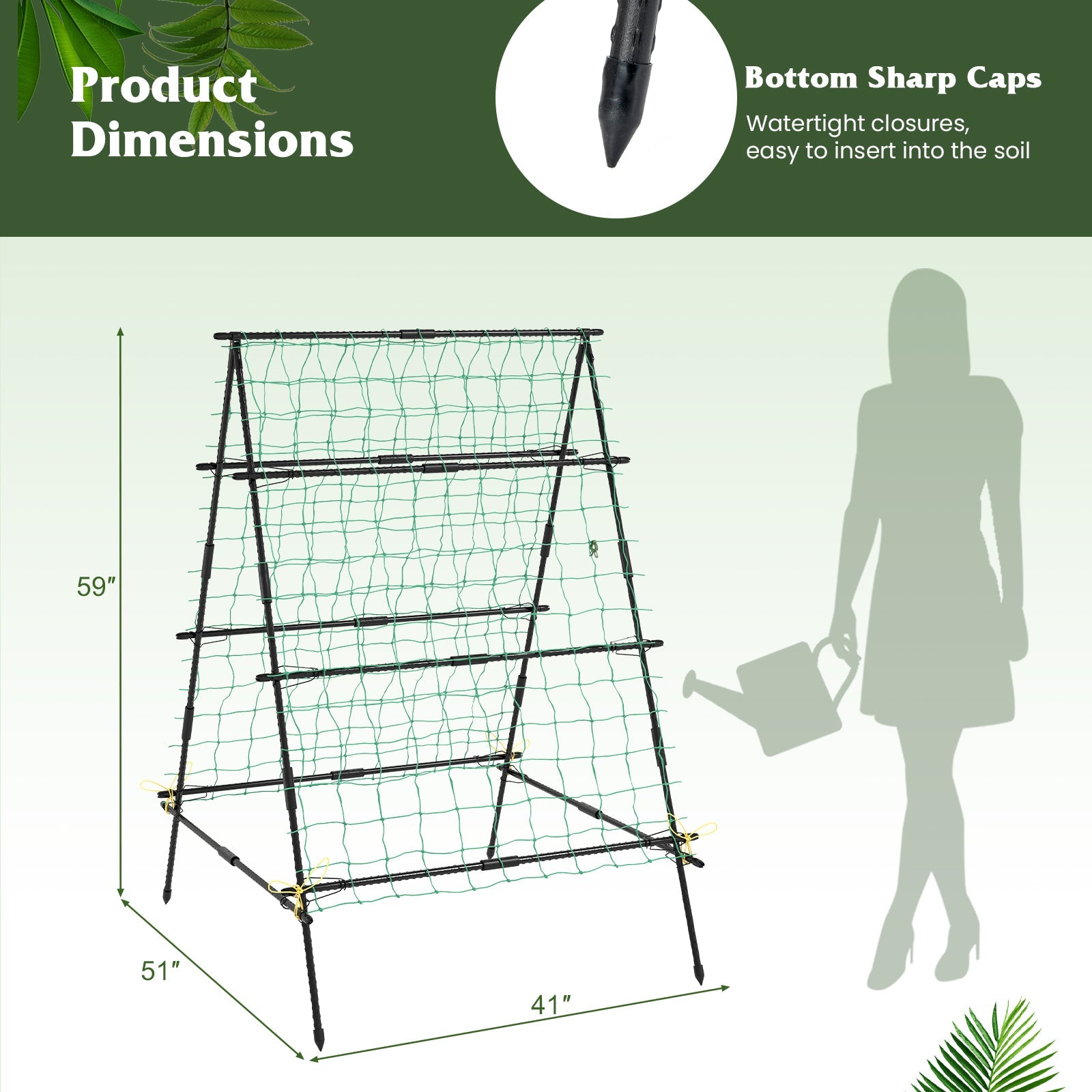 A-Frame Garden Cucumber Trellis with Netting for Climbing Plants Outdoor-Black