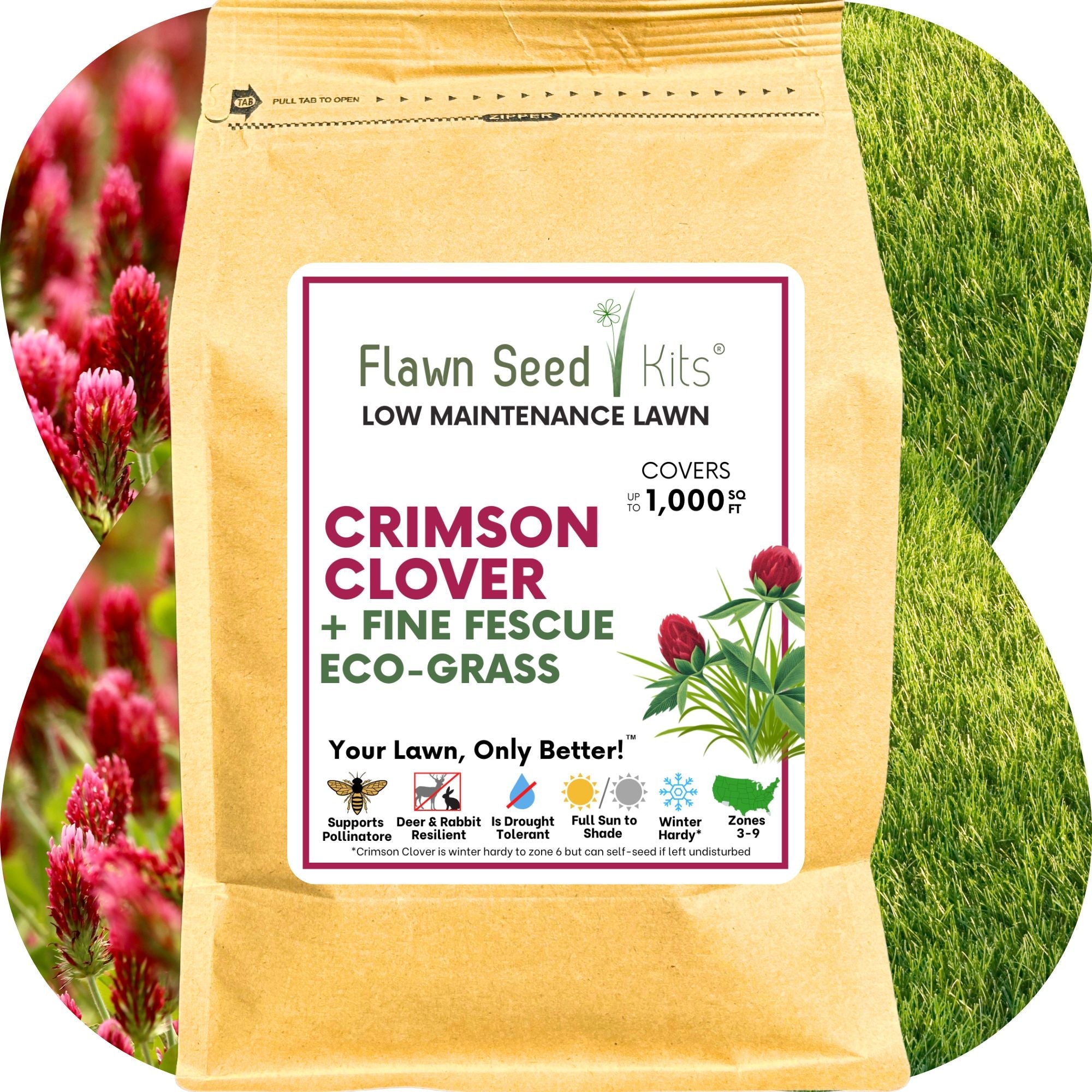 Crimson Clover + Mow Less Grass Seed