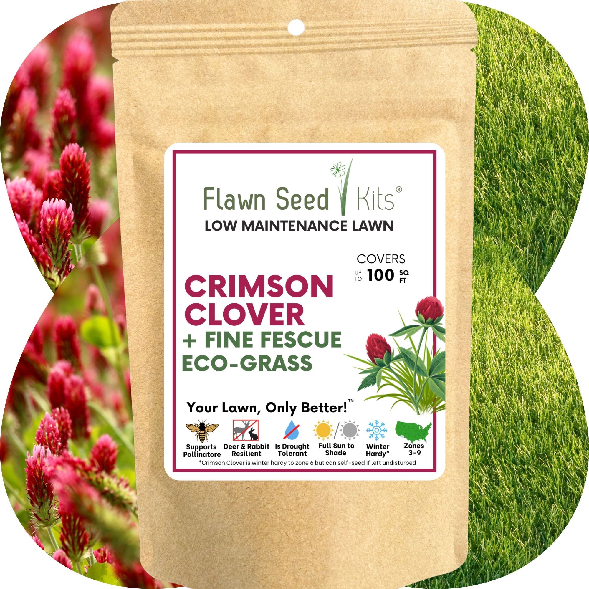 Crimson Clover + Mow Less Grass Seed