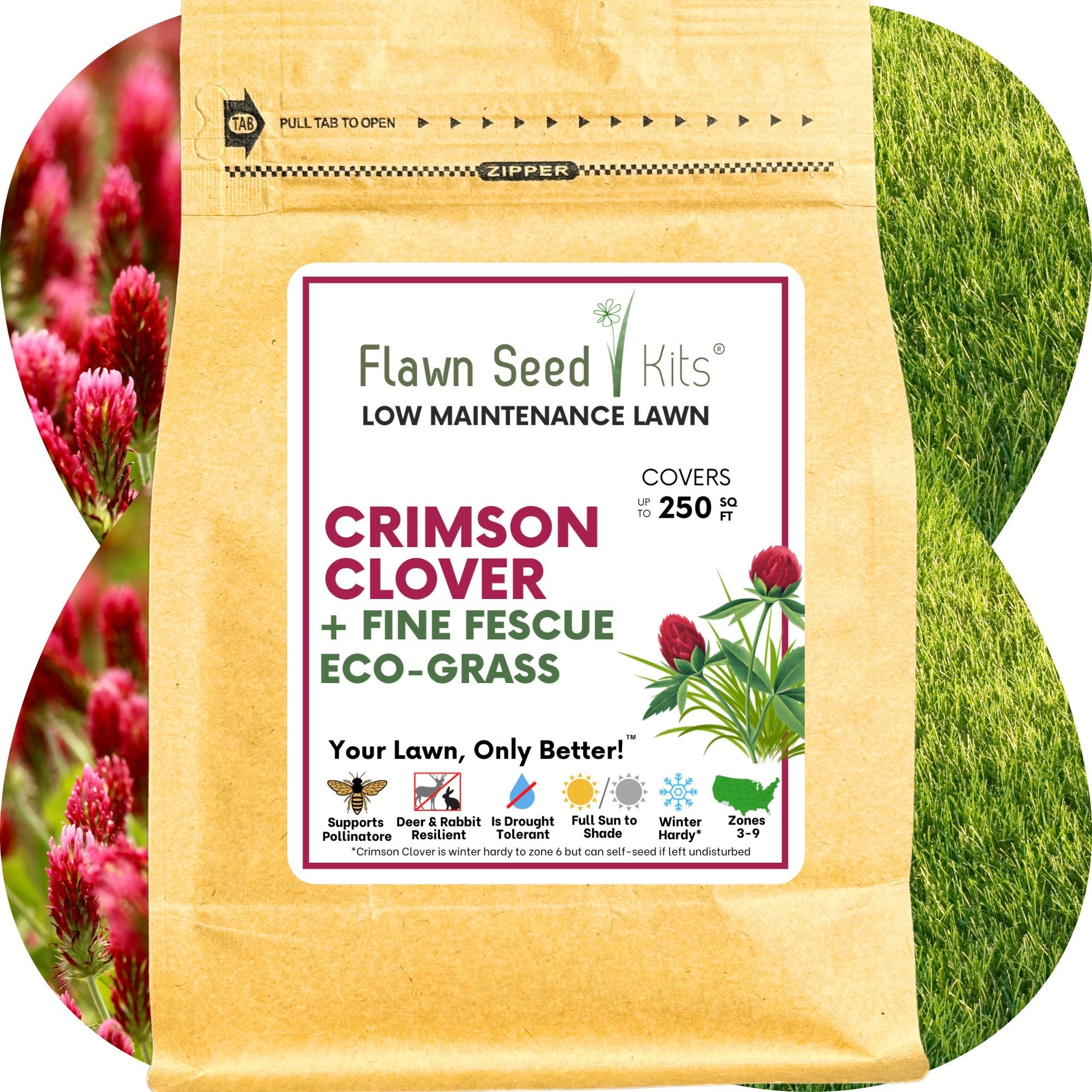 Crimson Clover + Mow Less Grass Seed