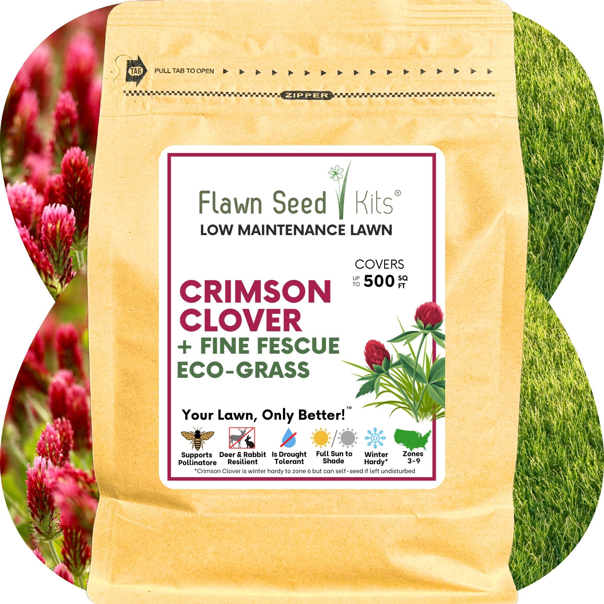 Crimson Clover + Mow Less Grass Seed