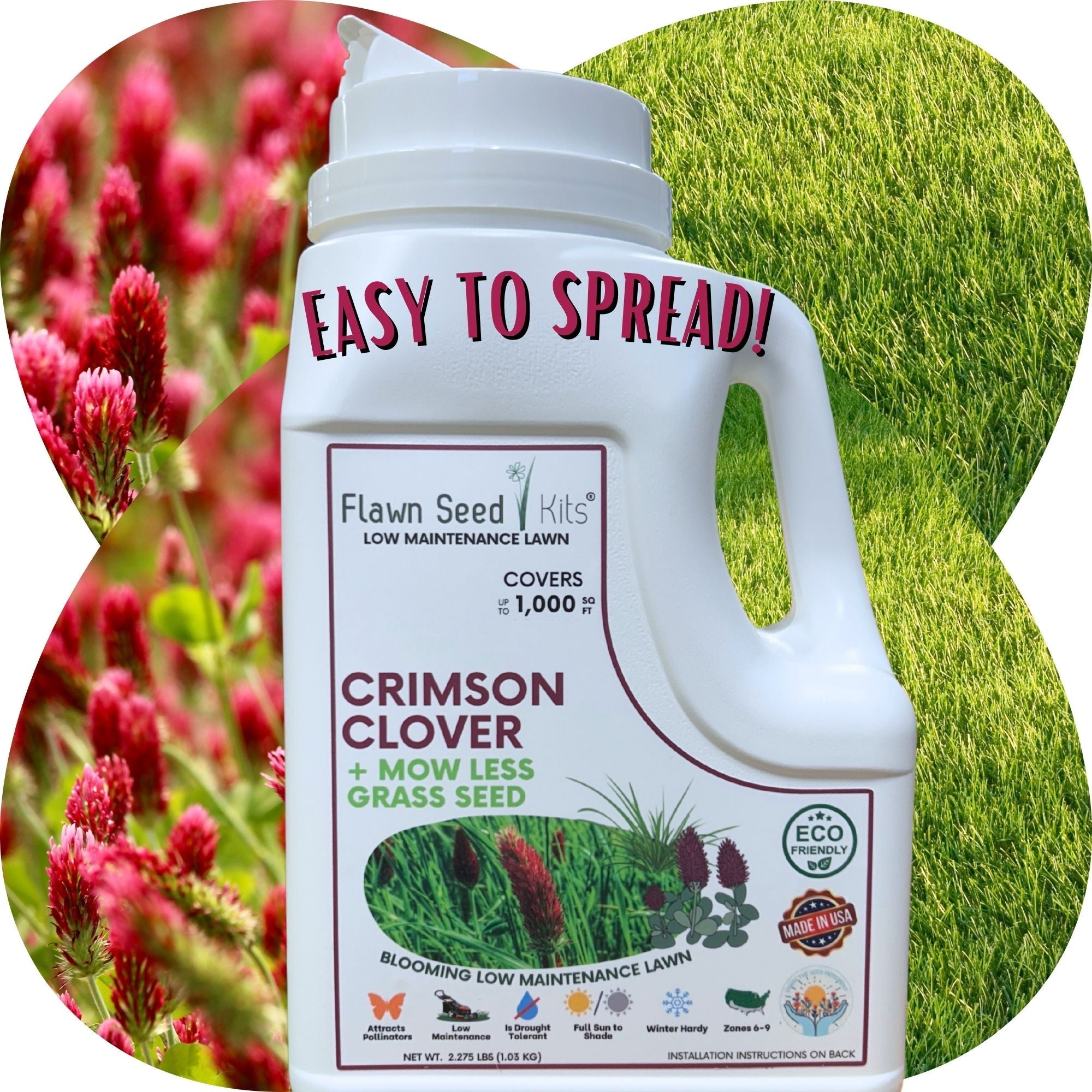 Crimson Clover + Mow Less Grass Seed