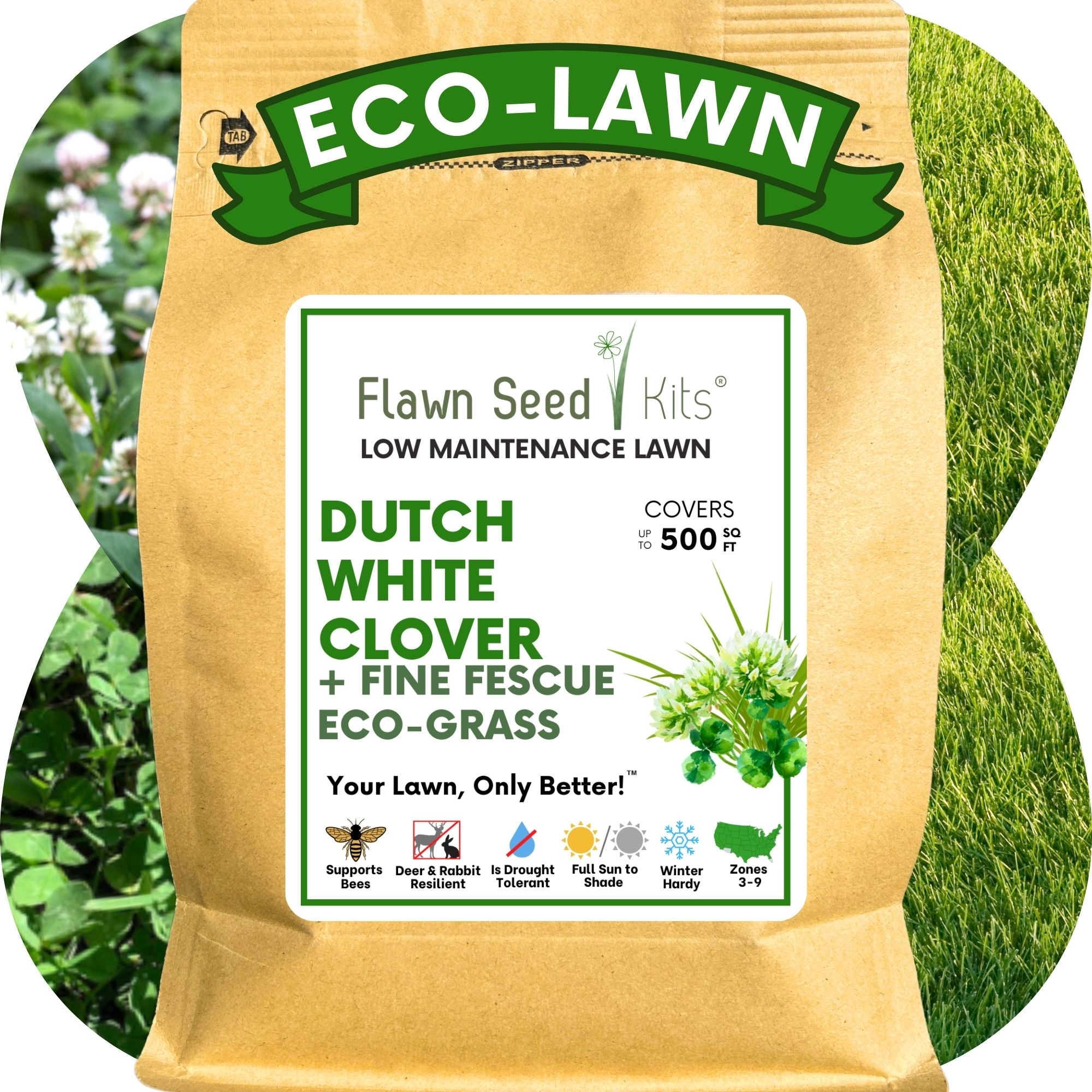 Dutch White Clover + Mow Less Grass Seed
