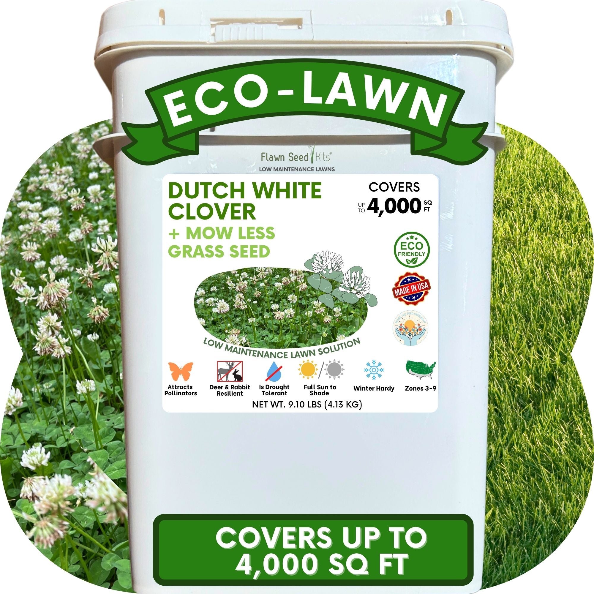 Dutch White Clover + Mow Less Grass Seed