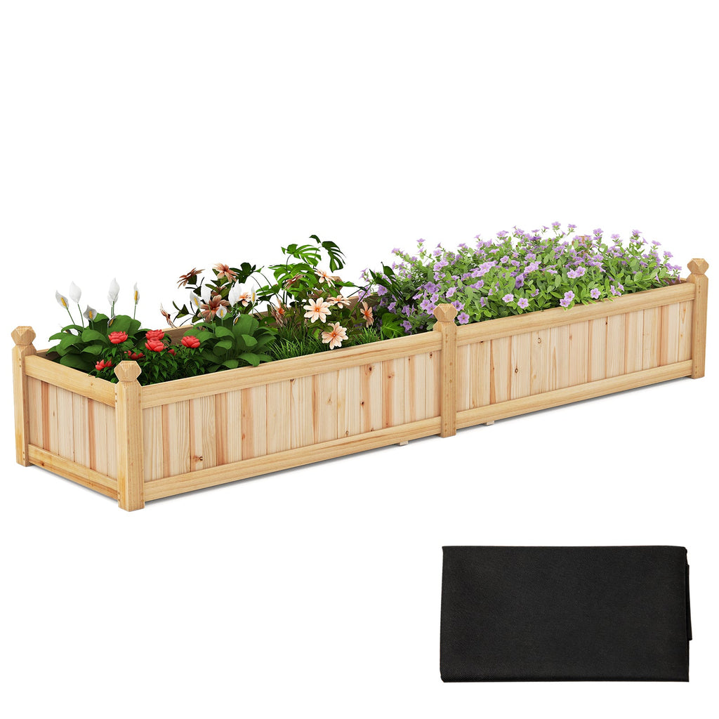 91 x 24 x 16 Inch Divisible Planter Box with Corner Drainage and Non-woven Liner for Growing Vegetables-Natural