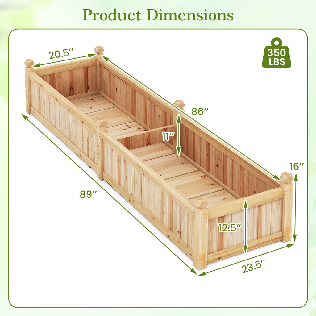 91 x 24 x 16 Inch Divisible Planter Box with Corner Drainage and Non-woven Liner for Growing Vegetables-Natural