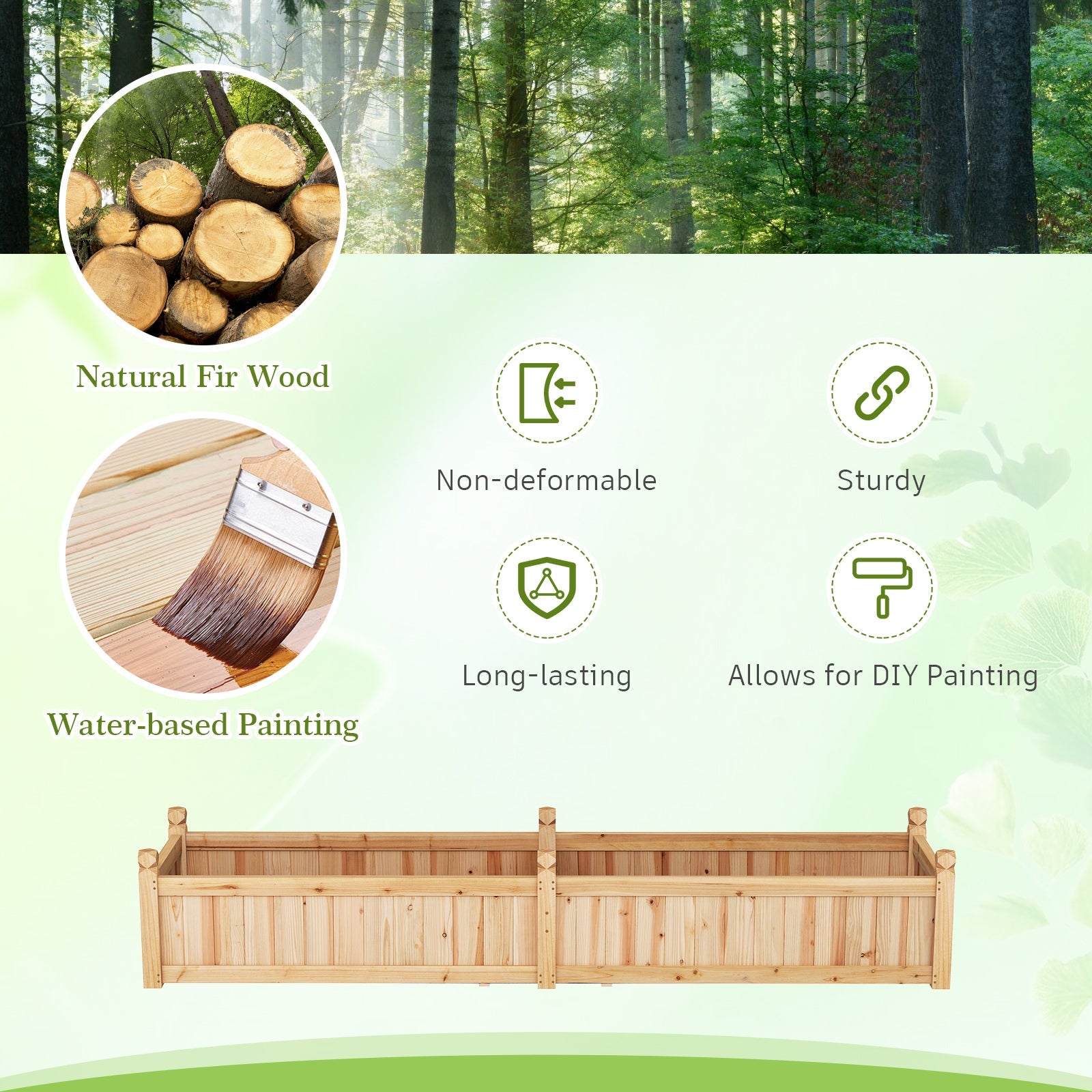 91 x 24 x 16 Inch Divisible Planter Box with Corner Drainage and Non-woven Liner for Growing Vegetables-Natural