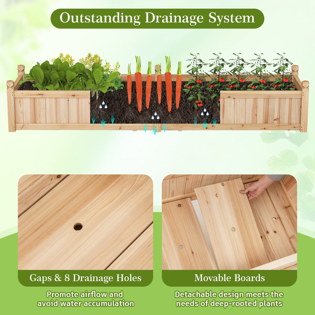 91 x 24 x 16 Inch Divisible Planter Box with Corner Drainage and Non-woven Liner for Growing Vegetables-Natural