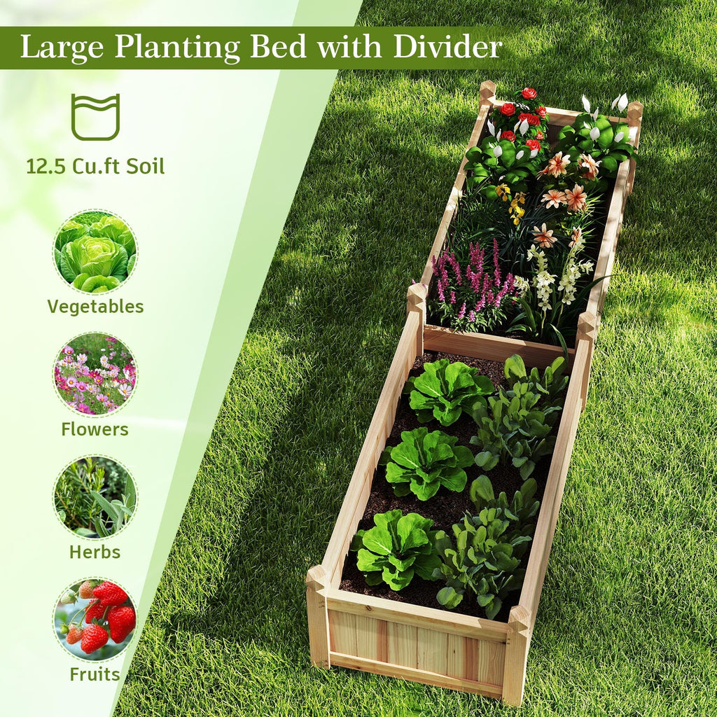 91 x 24 x 16 Inch Divisible Planter Box with Corner Drainage and Non-woven Liner for Growing Vegetables-Natural