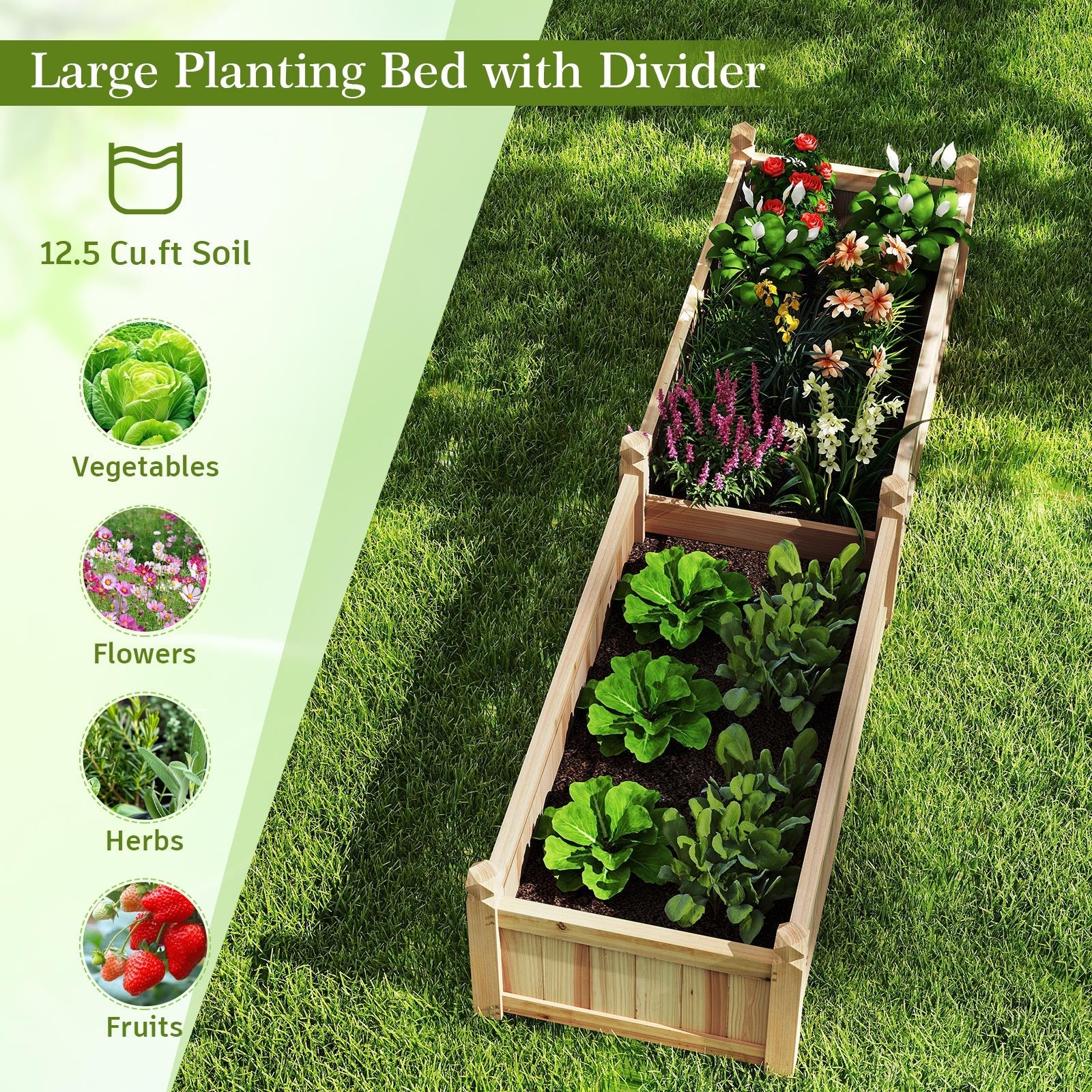 91 x 24 x 16 Inch Divisible Planter Box with Corner Drainage and Non-woven Liner for Growing Vegetables-Natural