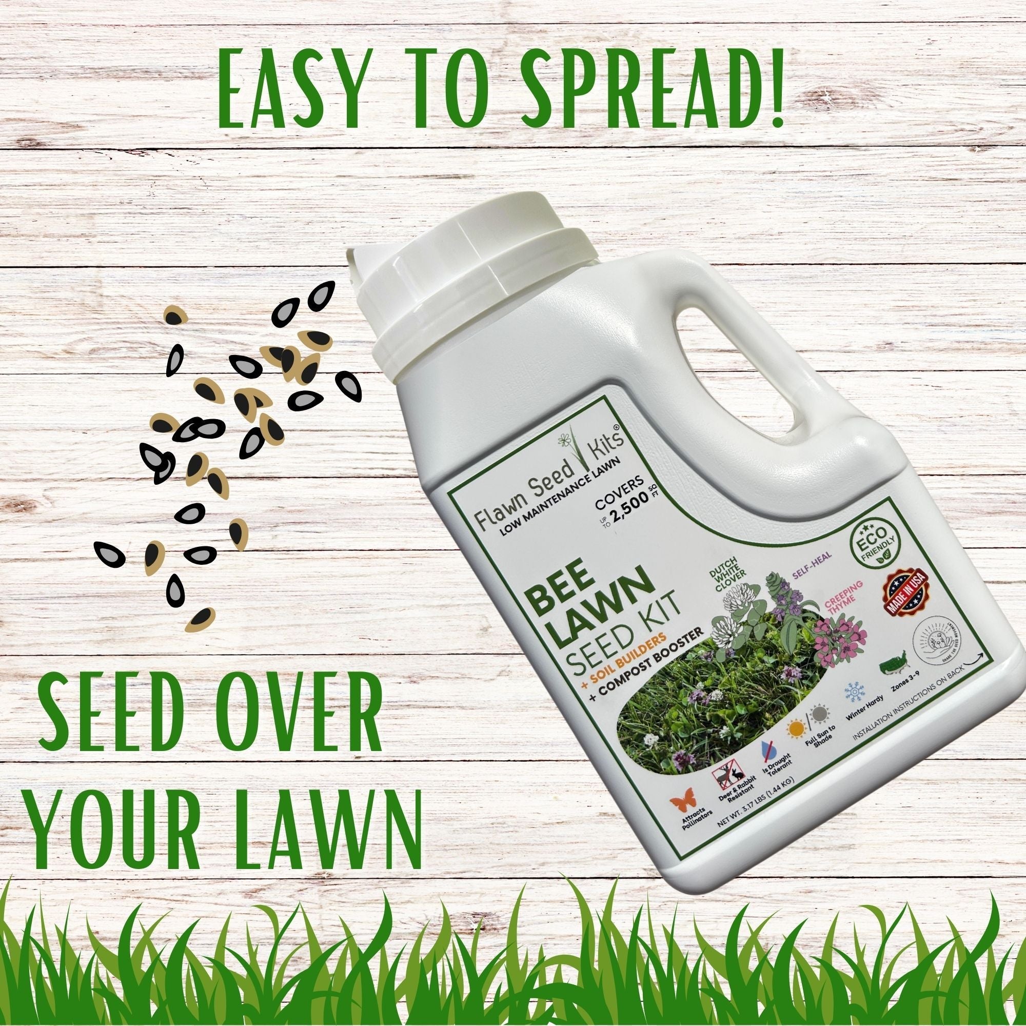 Bee Lawn Seed Kit - Easy Spread Shaker