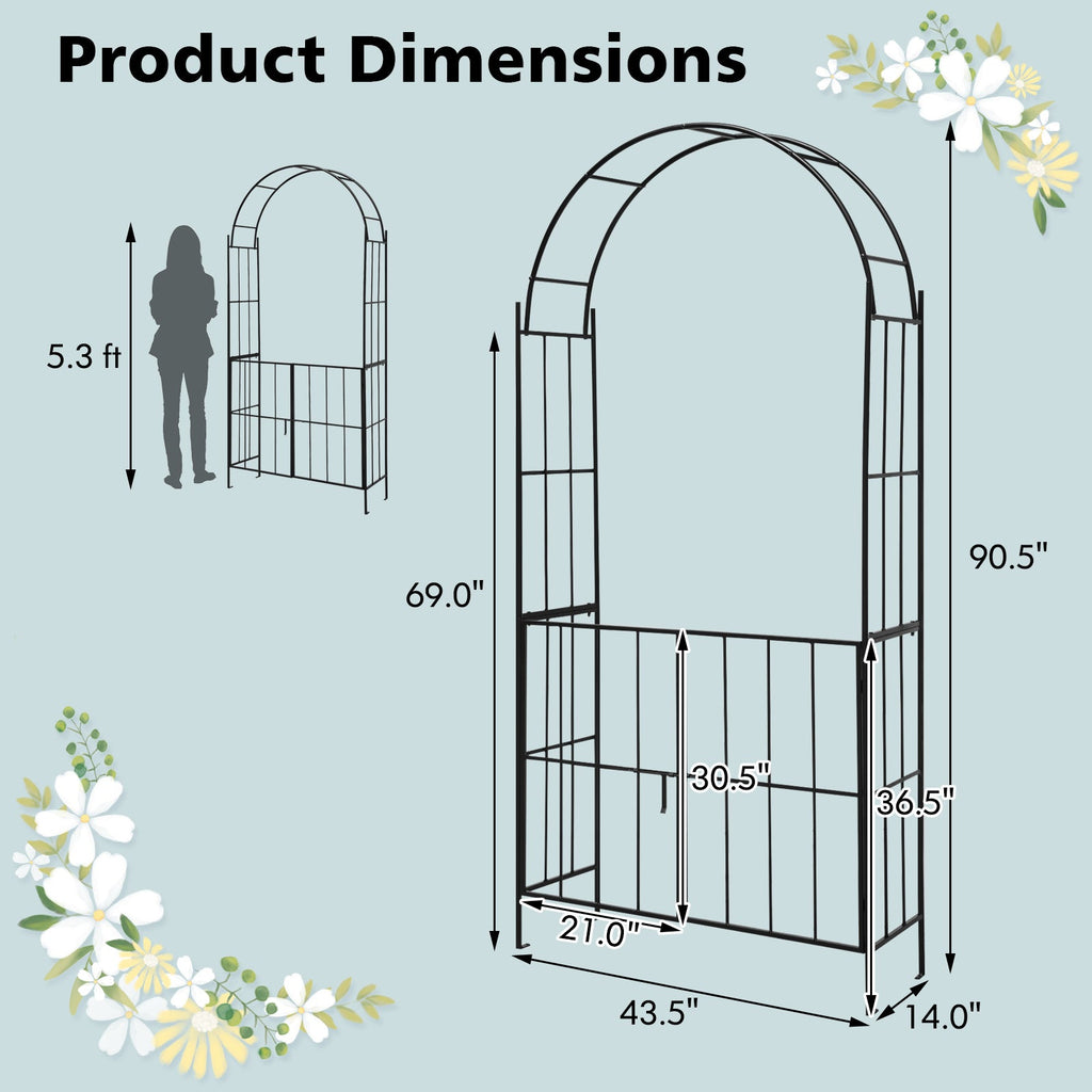Garden Arch Arbor Trellis with Gate Patio Plant Stand Archway-Black