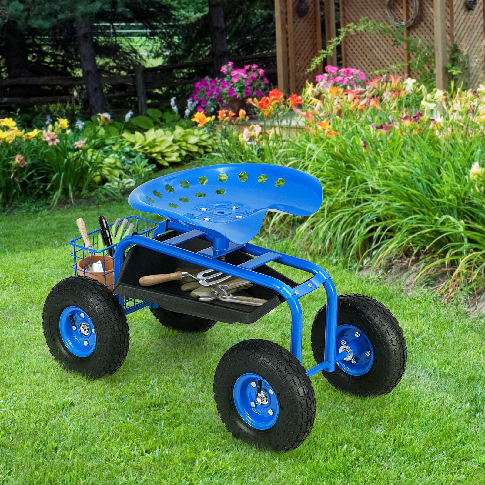 Garden Cart with Heavy Duty Tool Tray-Blue