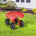 Garden Rolling Workseat with 360° Swivel Seat and Adjustable Height-Red