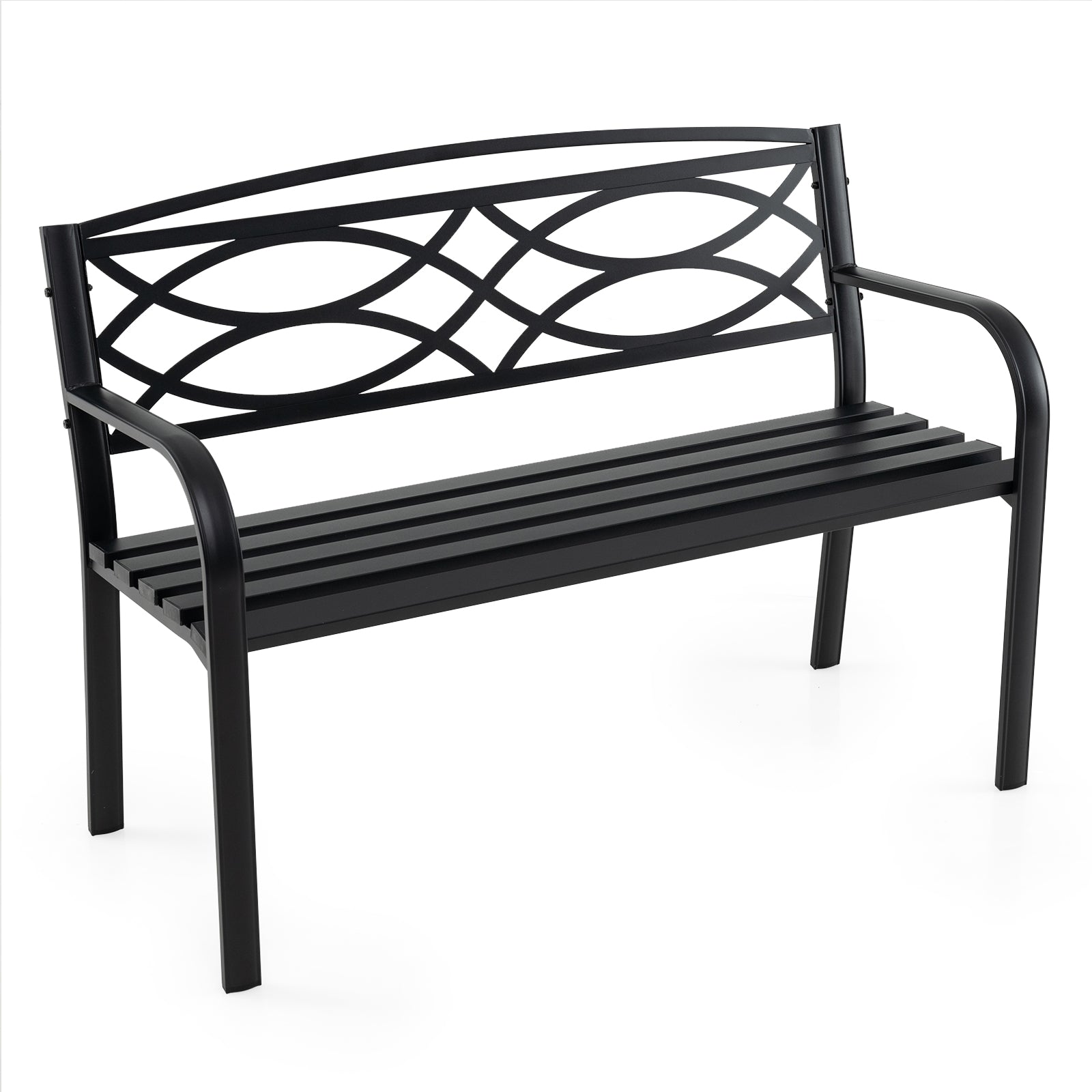 Garden Bench with Curved Armrests and Backrest-Black