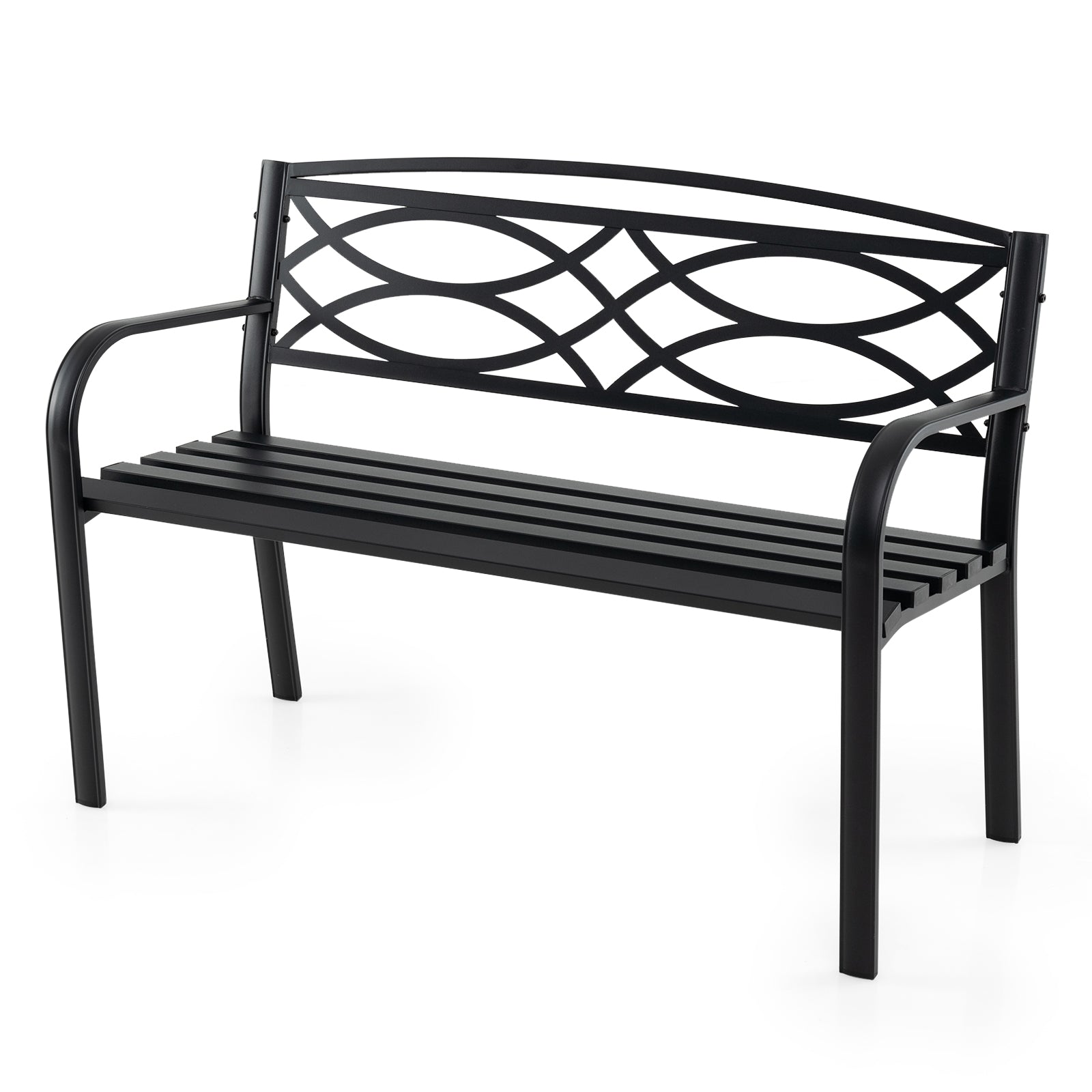 Garden Bench with Curved Armrests and Backrest-Black
