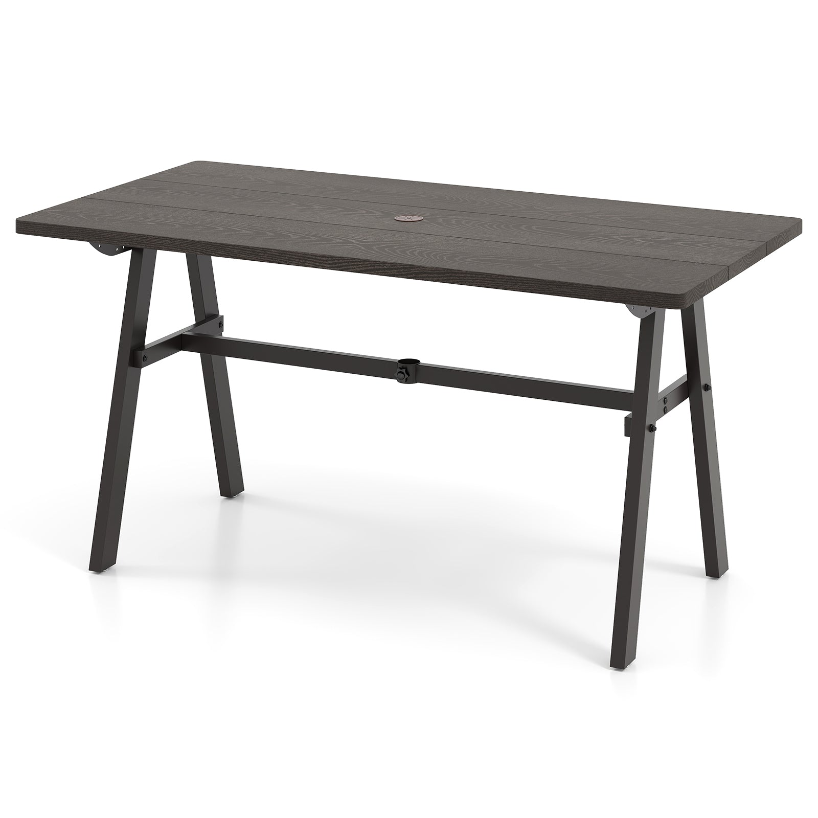 Outdoor Dining Tale for 6 with 1.93 Inch Umbrella Hole for Garden-Dark Brown