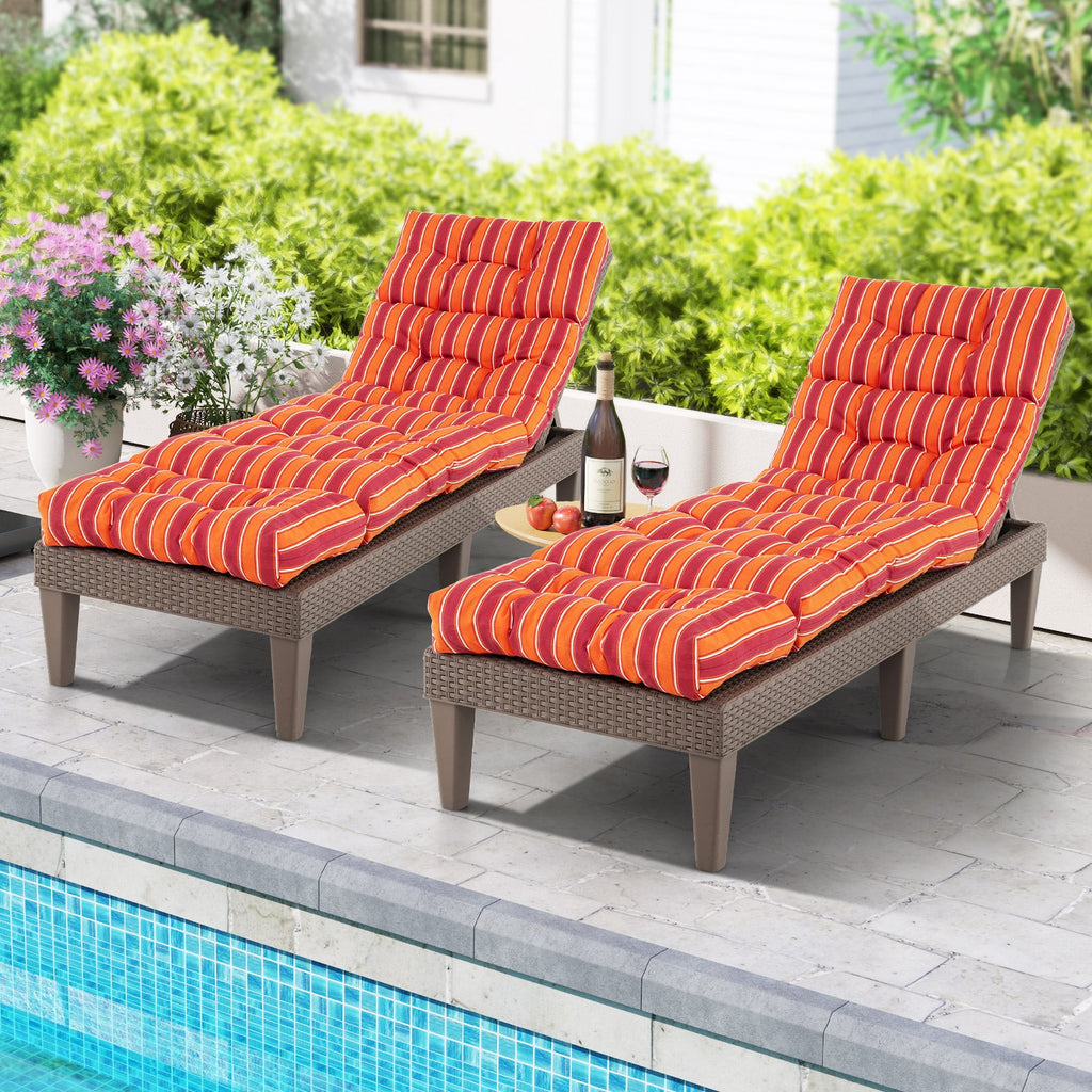 Outdoor Lounge Chaise Cushion with String Ties for Garden Poolside-Red