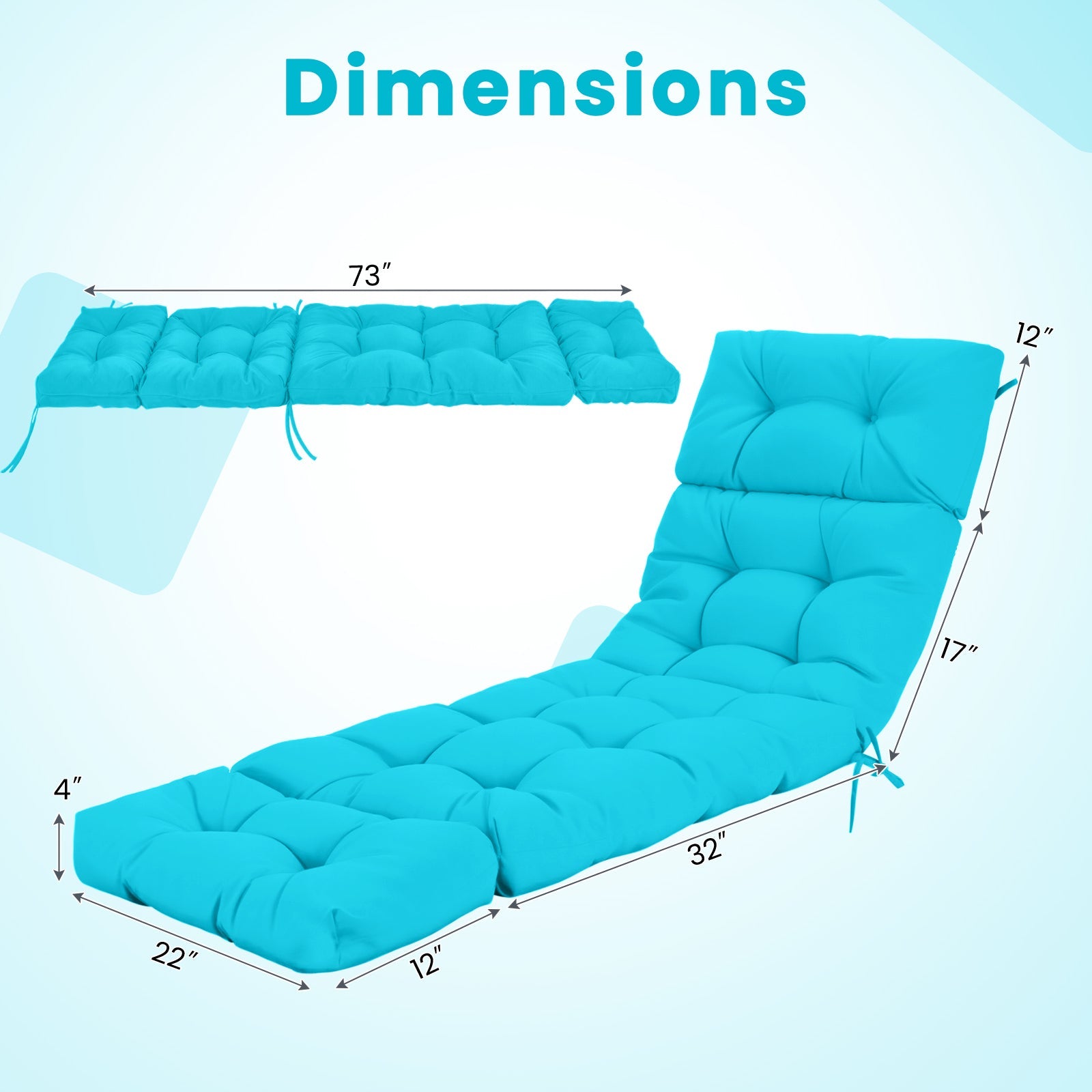 Outdoor Lounge Chaise Cushion with String Ties for Garden Poolside-Green