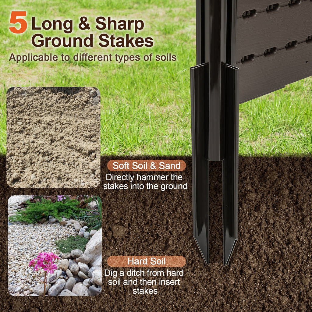 Outdoor Privacy Fence Screen with 5 Ground Stakes for Garden Yard Patio-Brown